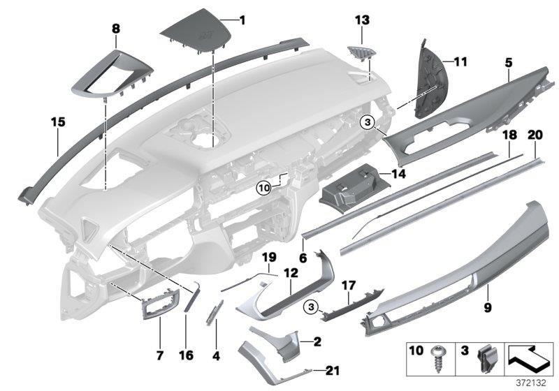 Diagram Mounting parts, I-panel, top for your BMW X5  