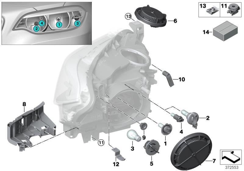 Diagram Individual parts for headlamp, halogen for your 2018 BMW M2   