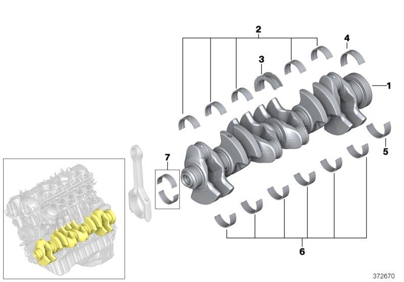 Diagram Crankshaft with bearing shells for your 2007 BMW M6   