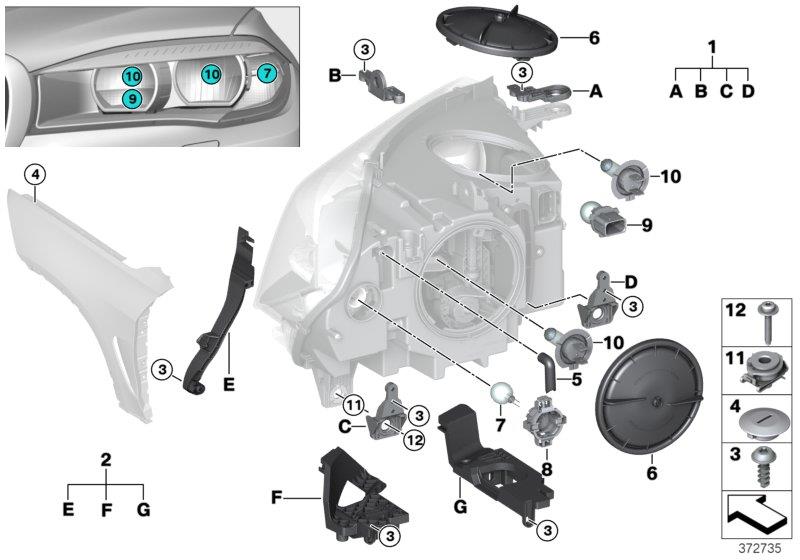 Diagram Single components for headlight for your 2018 BMW X5   