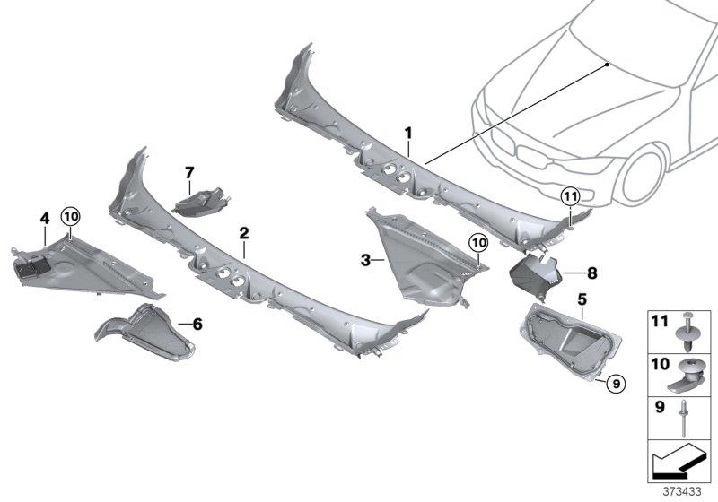 Diagram Trim, windshield cowl, outer for your 2013 BMW 535i   