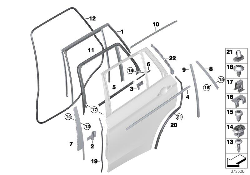 Diagram Trim and seals for door, rear for your BMW