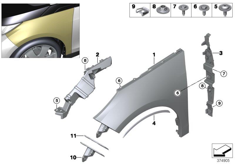 Diagram Front side panel for your 2010 BMW 528i   