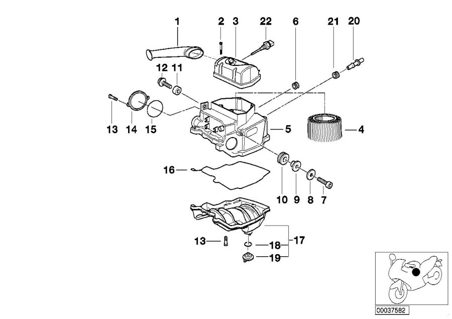 12Intake silencer / Filter cartridge Intake silencer / Filter cartridgehttps://images.simplepart.com/images/parts/BMW/fullsize/37582.jpg