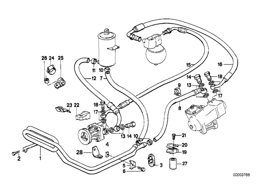 Le diagramme Direction hydraulique-Tuyaux d"huile pour votre BMW