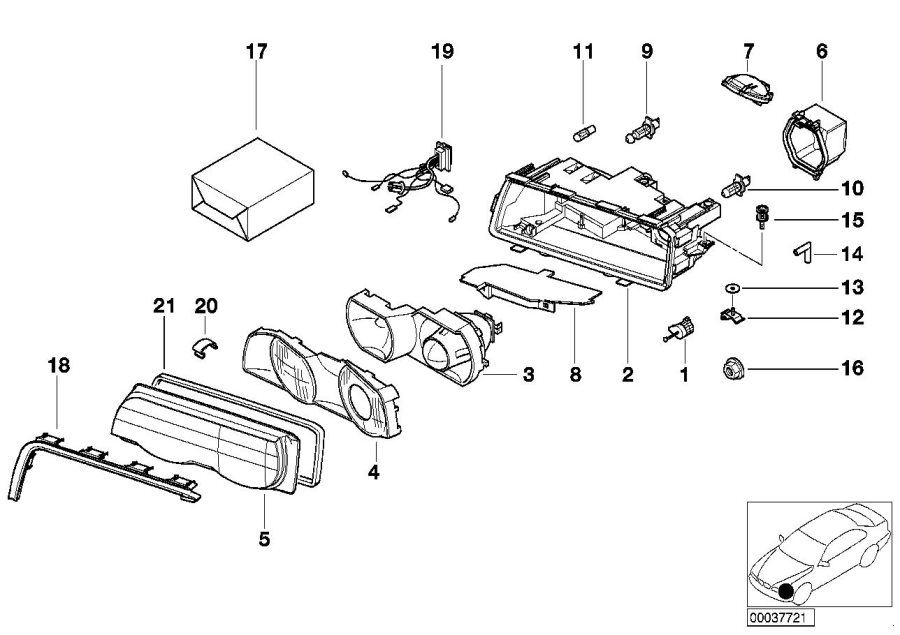 Diagram Single components for headlight for your 1998 BMW 740i   