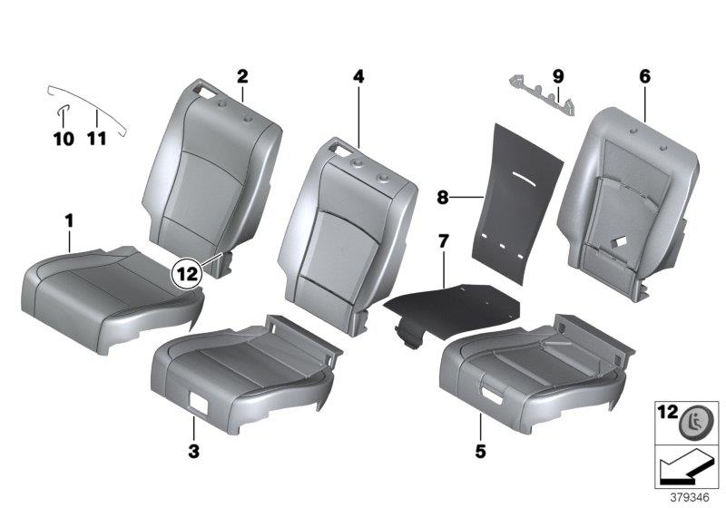 Diagram Seat rear, uphols & cover, Comfort seat for your 2015 BMW 550iX   