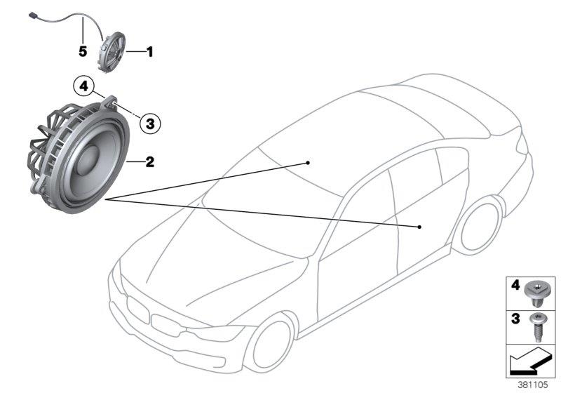 Le diagramme Pièces de haut-parleur de porte ar pour votre BMW