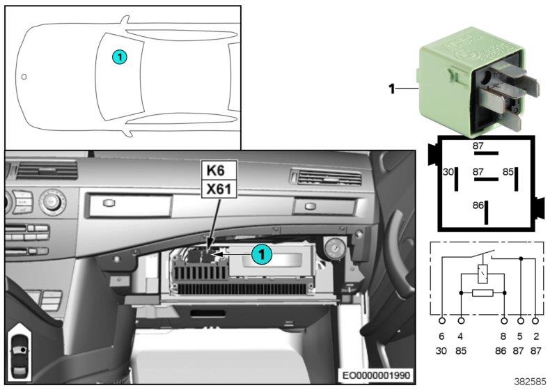 Diagram Relay for headlight cleaning system K6 for your 2010 BMW M6 Convertible  