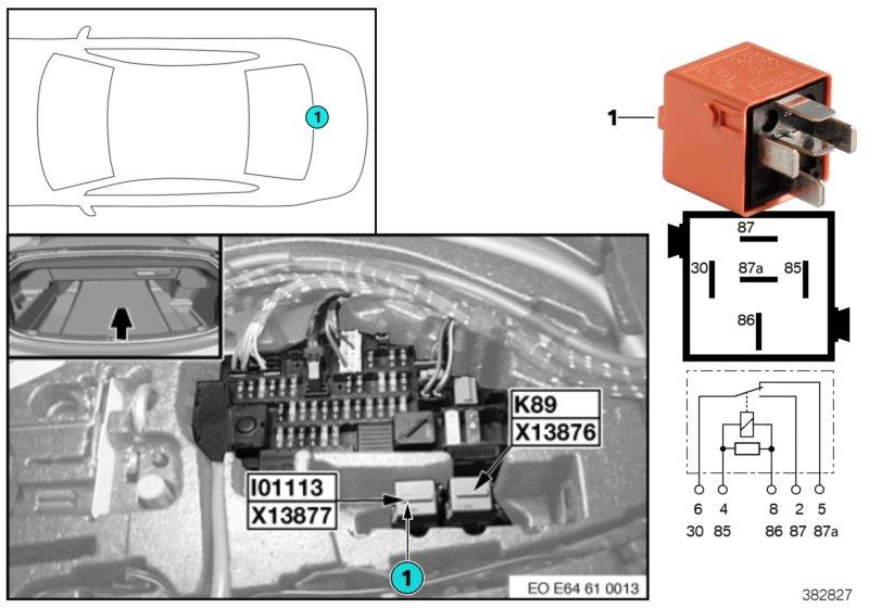 Diagram Relay for raising rear window I01113 for your 2004 BMW 645Ci   