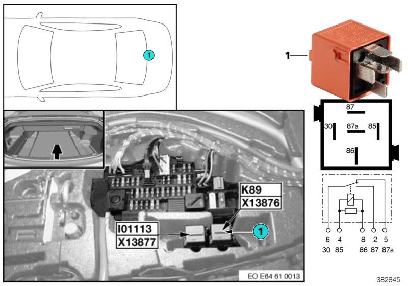 Diagram Relay for lowering rear window K89 for your 2004 BMW 645Ci   