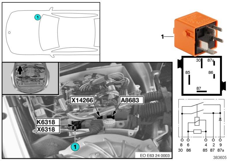 Diagram Relay for hydraulic pump SMG K6318 for your 2006 BMW 650i   