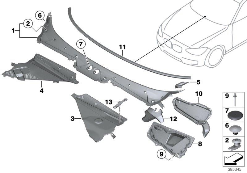 Diagram Trim, windshield cowl, outer for your BMW