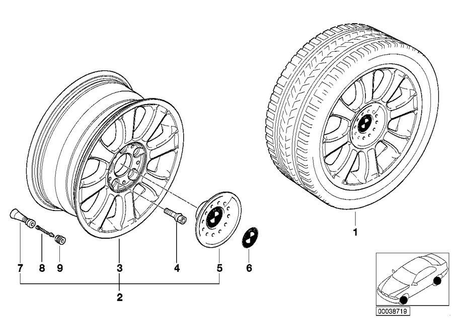 Diagram BMW light alloy wheel, star spoke 64 for your BMW