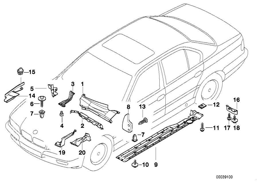 Diagram Body PARTS/FLOOR PANEL/ENGINE compartm. for your BMW