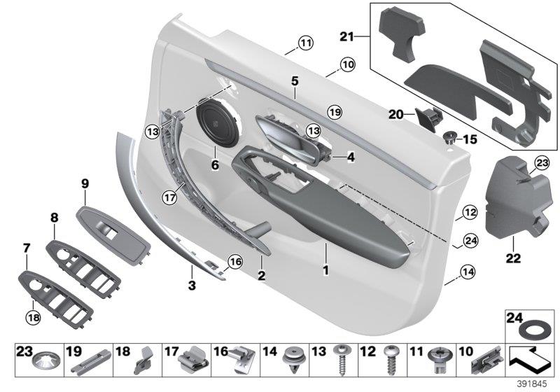 Diagram Surface-mounted parts, door panel, front for your 2001 BMW 320i   