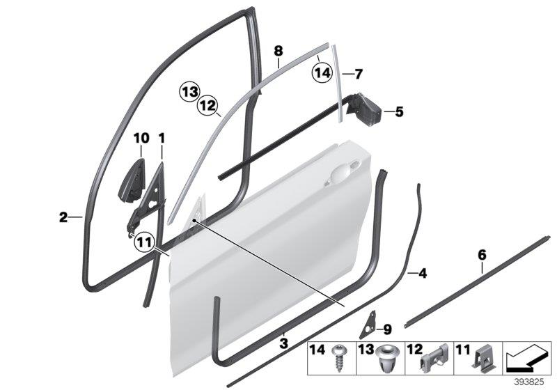 Diagram Trim and seals for door, front for your 2021 BMW 840i   