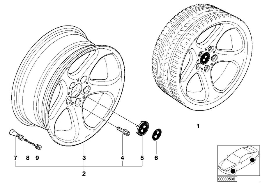 Le diagramme Jante à rayons en étoile (Styl. 69) pour votre BMW 540i  