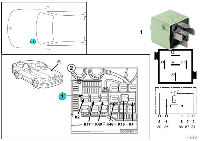 Diagram Relay for air horn K2 for your 1996 BMW M3   