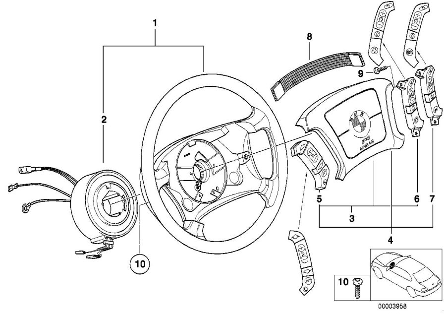 Diagram Steering wheel airbag multifunctional for your BMW