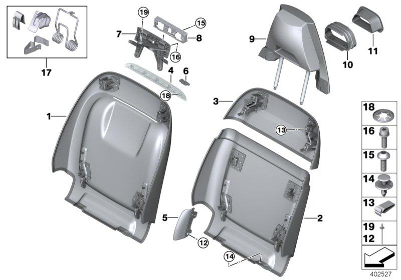 Diagram Seat, front, backrest trim covers for your 2012 BMW M6   