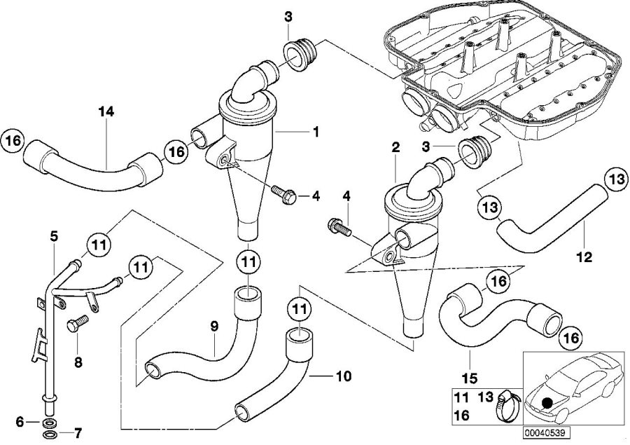 Diagram CRANKCASE-VENTILATION/OIL separator for your 2009 BMW 535i   