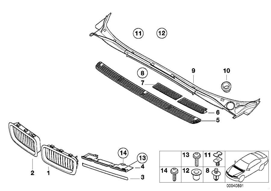 Diagram Exterior trim / grill for your BMW 328d  