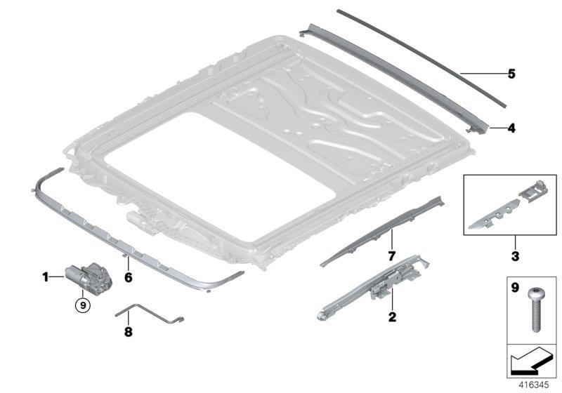 Diagram Slide/tilt sunroof mounted parts for your BMW X6  