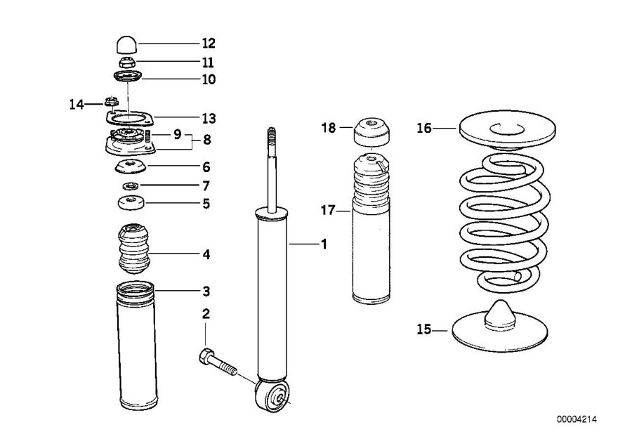 Diagram Single components for rear spring strut for your 1994 BMW 318is Coupe  