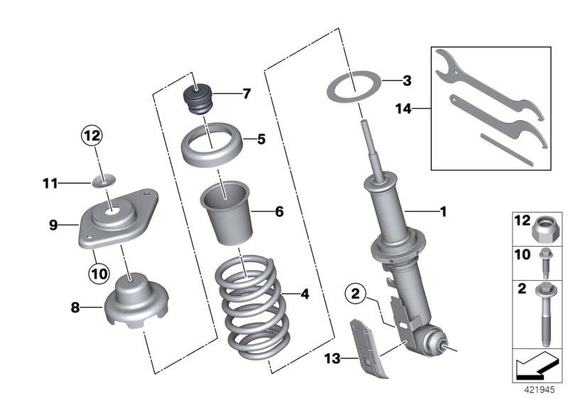 Diagram SINGLE COMPONENTS FOR REAR SPRING STRUT for your MINI