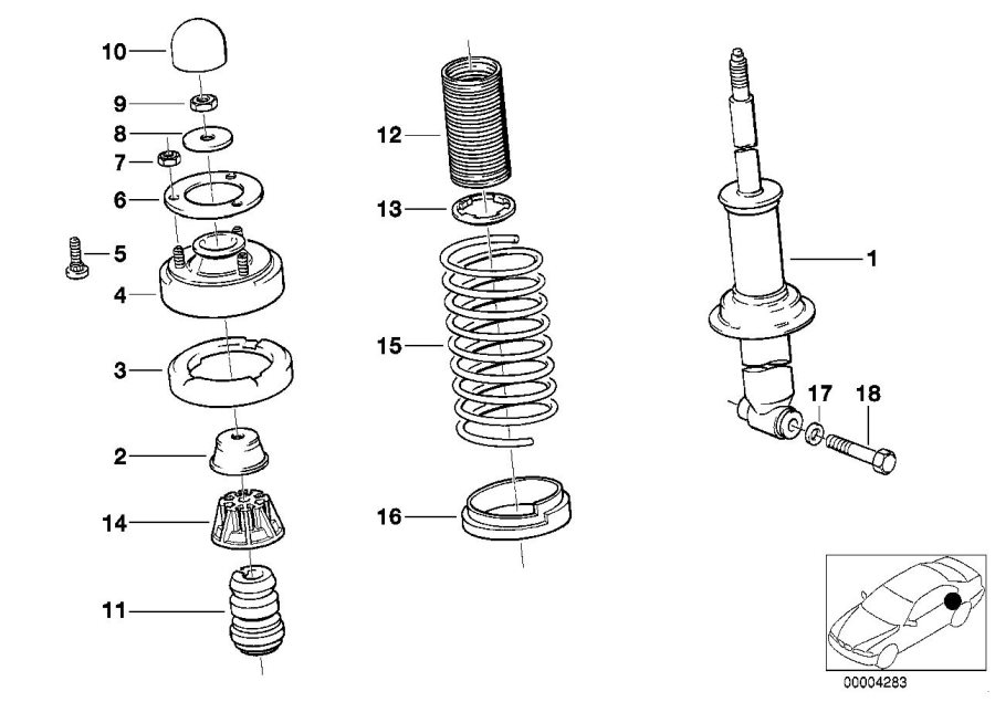 Diagram REAR M TECHN.SPORTS CHASSIS SPRING STRUT for your BMW