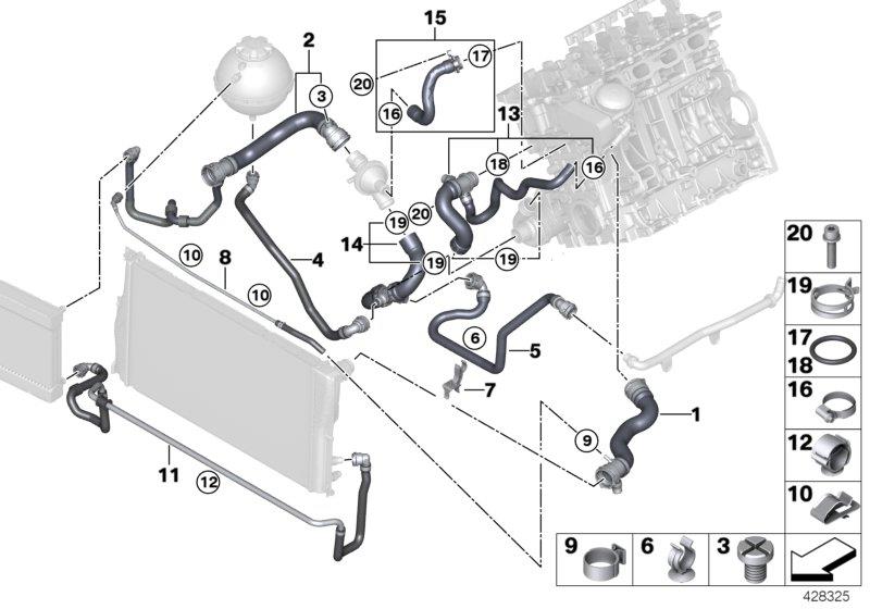 Diagram Cooling system coolant hoses for your 2013 BMW 528i   