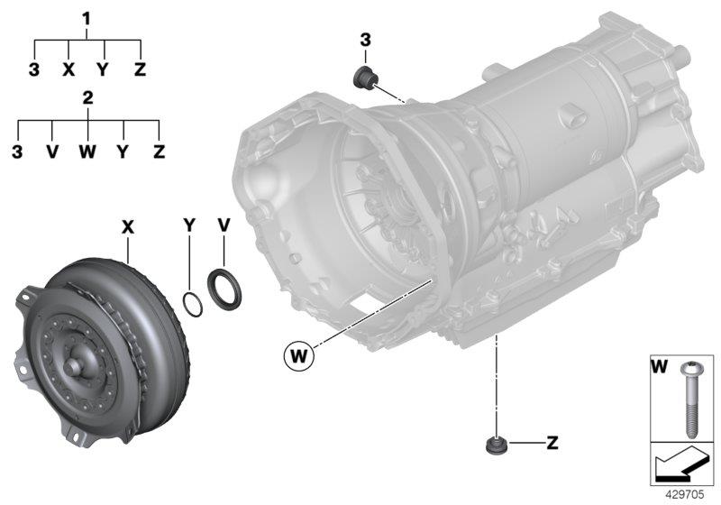 Diagram GA8HP75Z torque converter/seal elements for your BMW