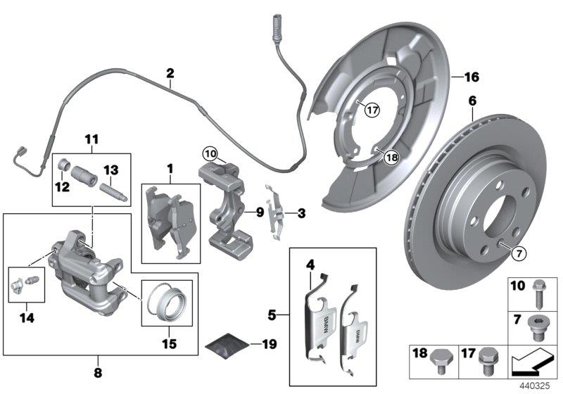 Diagram Rear brake / brake pad / wear sensor for your BMW 340i  
