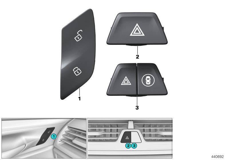 Diagram Switch, hazard warning/central locking for your 2019 BMW 530e Sedan  