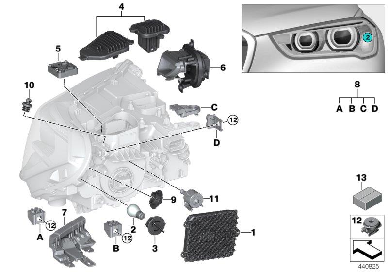 Diagram Single parts, headlight LED for your BMW