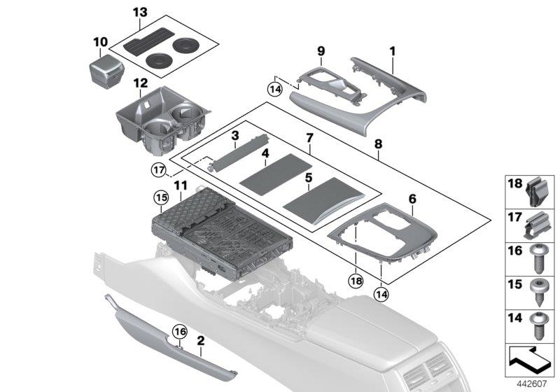 Diagram Mounting parts, center console for your 2018 BMW X2 28i  