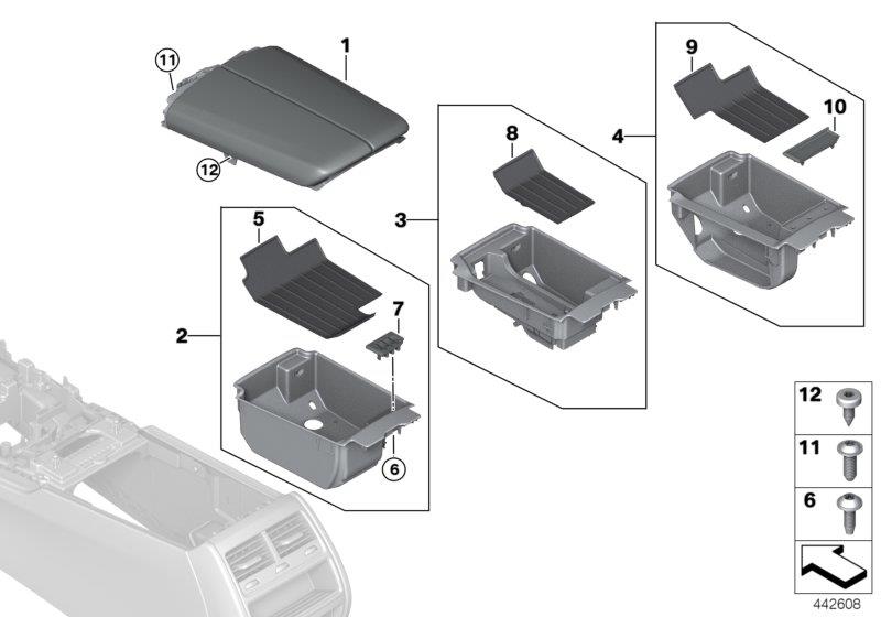 Diagram Armrest, centre console for your BMW