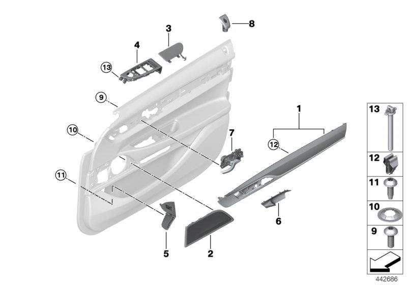 Diagram Surface-mounted parts, door panel, front for your BMW