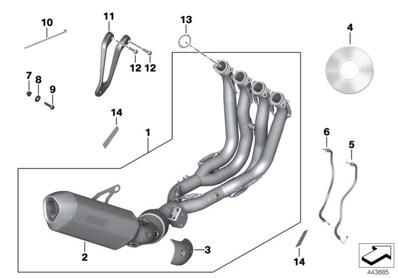 Diagram HP titanium exhaust system for your 2010 BMW K1300R   