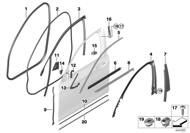 Diagram Trim and seals for door, front for your 2015 BMW M6   