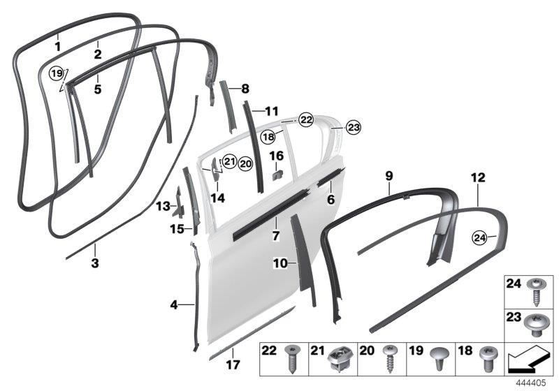 Diagram Trim and seals for door, rear for your BMW