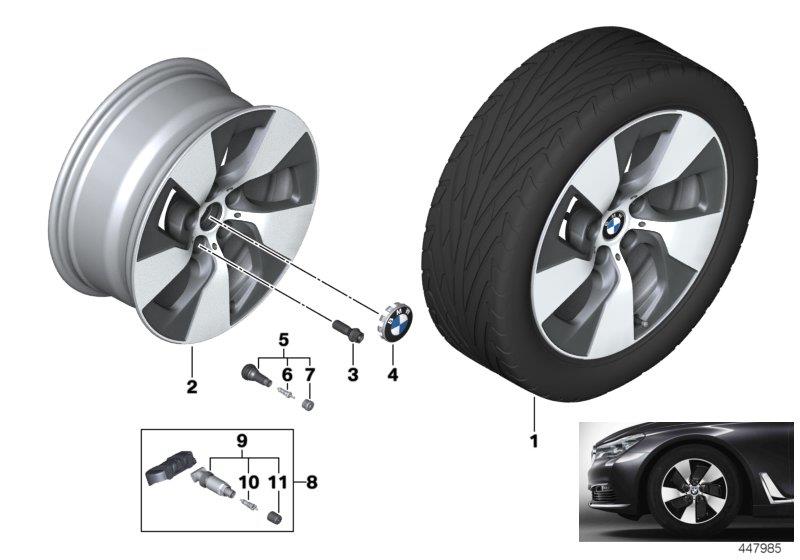 Diagram BMW LA wheel Turbine Styling 645 - 17"" for your 2020 BMW 530e   