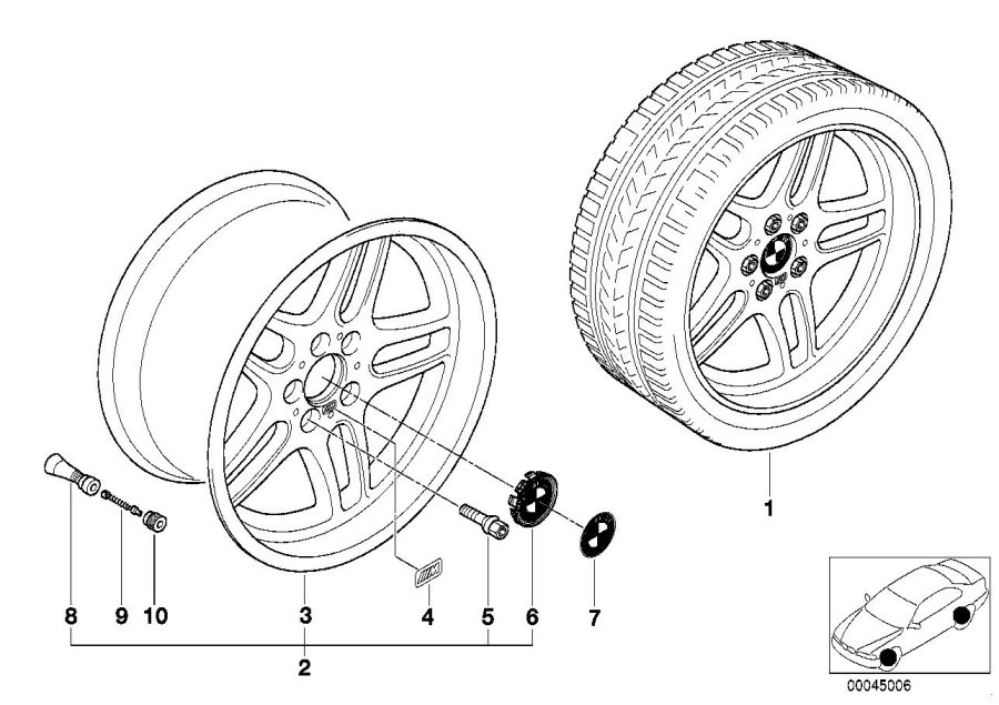 Le diagramme Jante M à rayons parallèles (Styl. 37) pour votre BMW 530i  