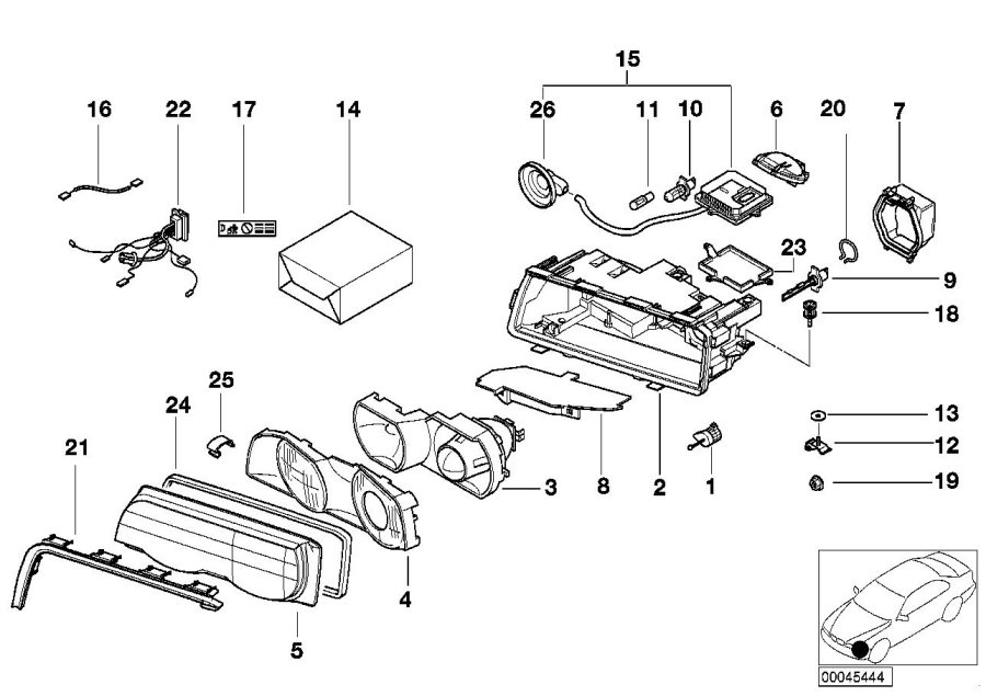 Diagram Single parts, xenon headlight for your 1998 BMW 740i   