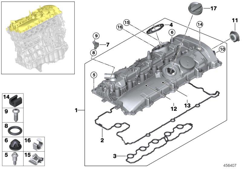 Diagram Cylinder head cover/Mounting parts for your 1987 BMW 635CSi   