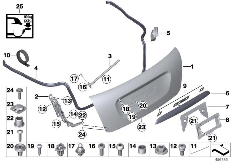 Diagram SINGLE COMPONENTS FOR TRUNK LID for your MINI