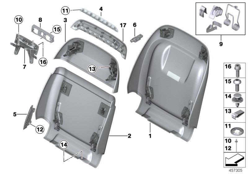 Diagram Seat, front, backrest trim covers for your 2018 BMW M6   