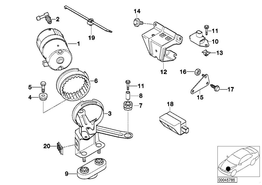 Diagram Dsc COMPRESSOR/SENORS/MOUNTING parts for your 2004 BMW 330Ci   