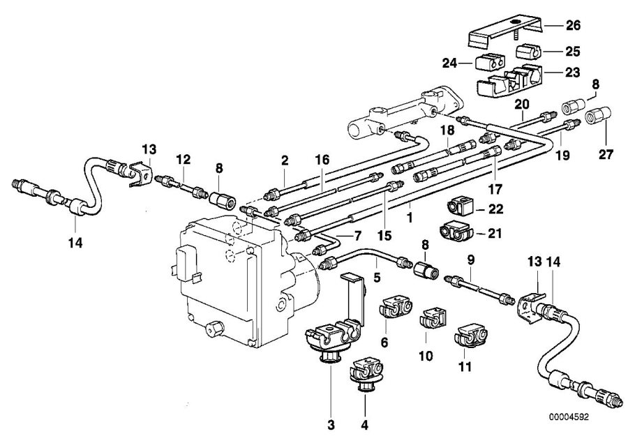 Diagram Brake pipe front ABS/ASC+T for your 2006 BMW X3   